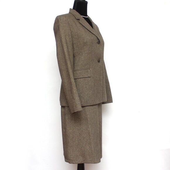 JONES NEW YORK 2PC Brown Wool‎ Blend Notch Collar Skirt Suit Size 6 - Picture 5 of 16